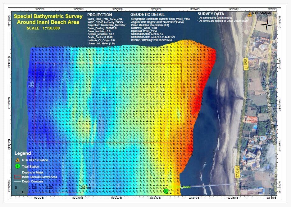 Inani Beach Adjoining Area Bathymetry Survey, bathymetric chart