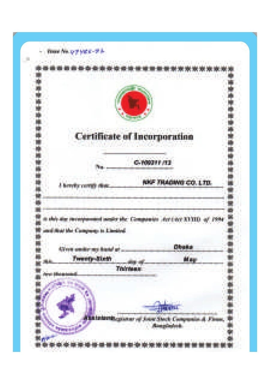 Scanned certificate: Certificate of Incorporation